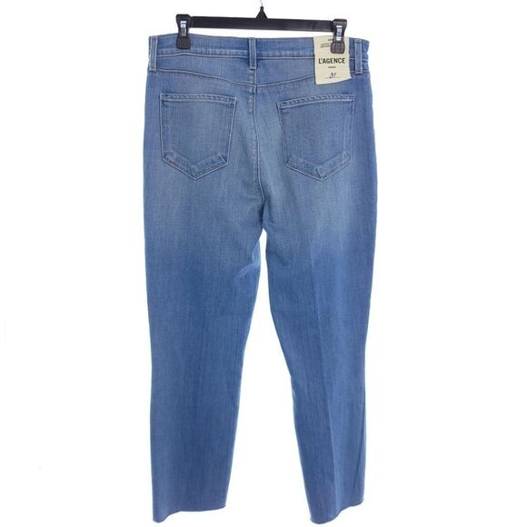 L'AGENCE Womens 31 Solid Blue Sada High Rise Cropped Slim Denim Ashford Jeans - Picture 5 of 10